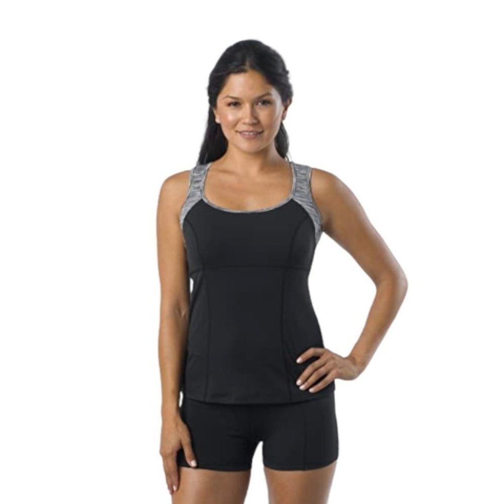 prAna Marla‎ Tank Top Built-In Bra Open Back Black Grey Women’s Small